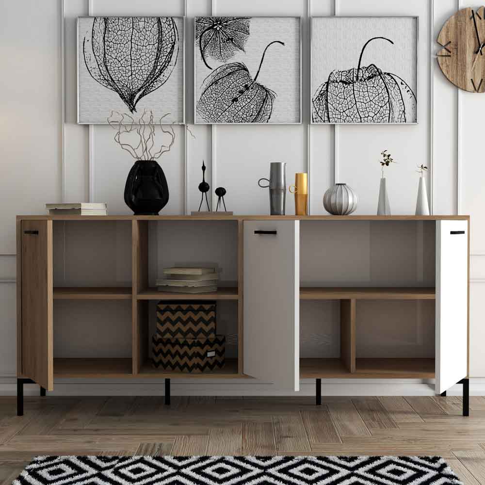 Aurora Wooden Sideboard with 3 Doors in White and Oak