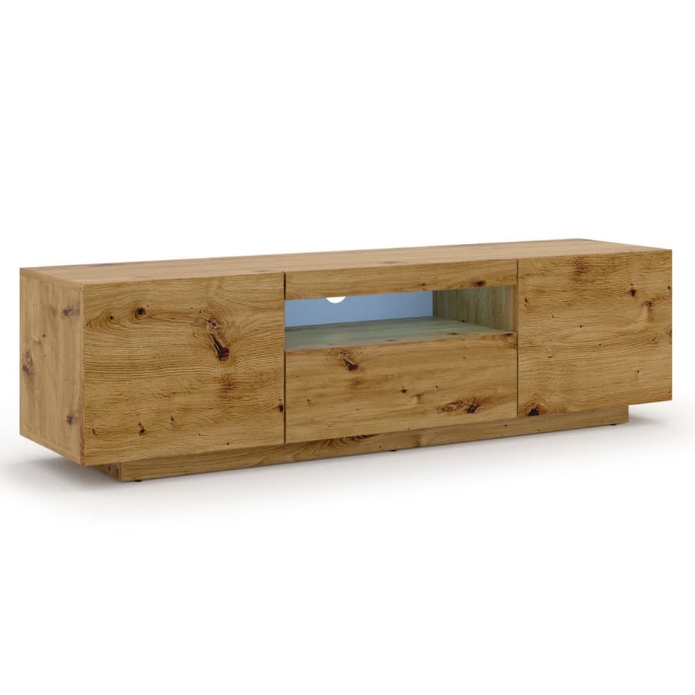 Aurora Wooden TV Stand With 3 Doors In Artisan Oak And LED