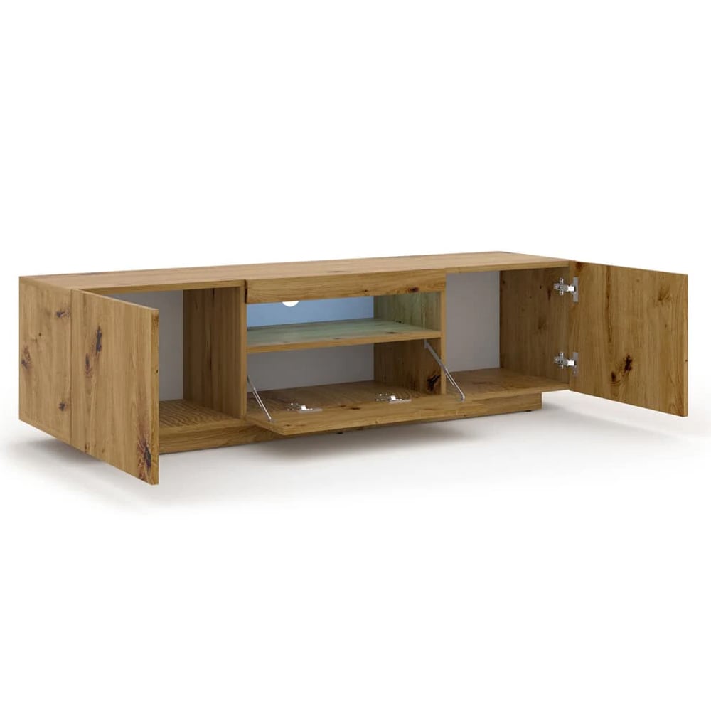 Aurora Wooden TV Stand With 3 Doors In Artisan Oak And LED