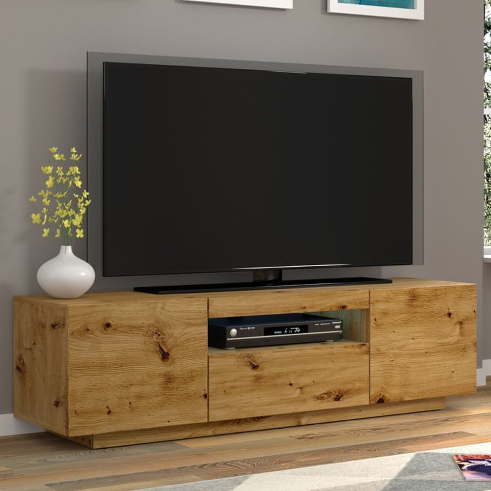 Aurora Wooden TV Stand With 3 Doors In Artisan Oak And LED