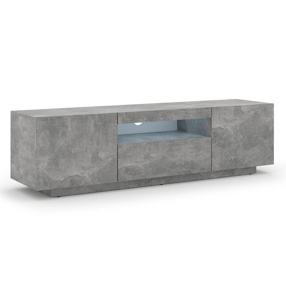 Aurora Wooden TV Stand With 3 Doors In Concrete Grey And LED