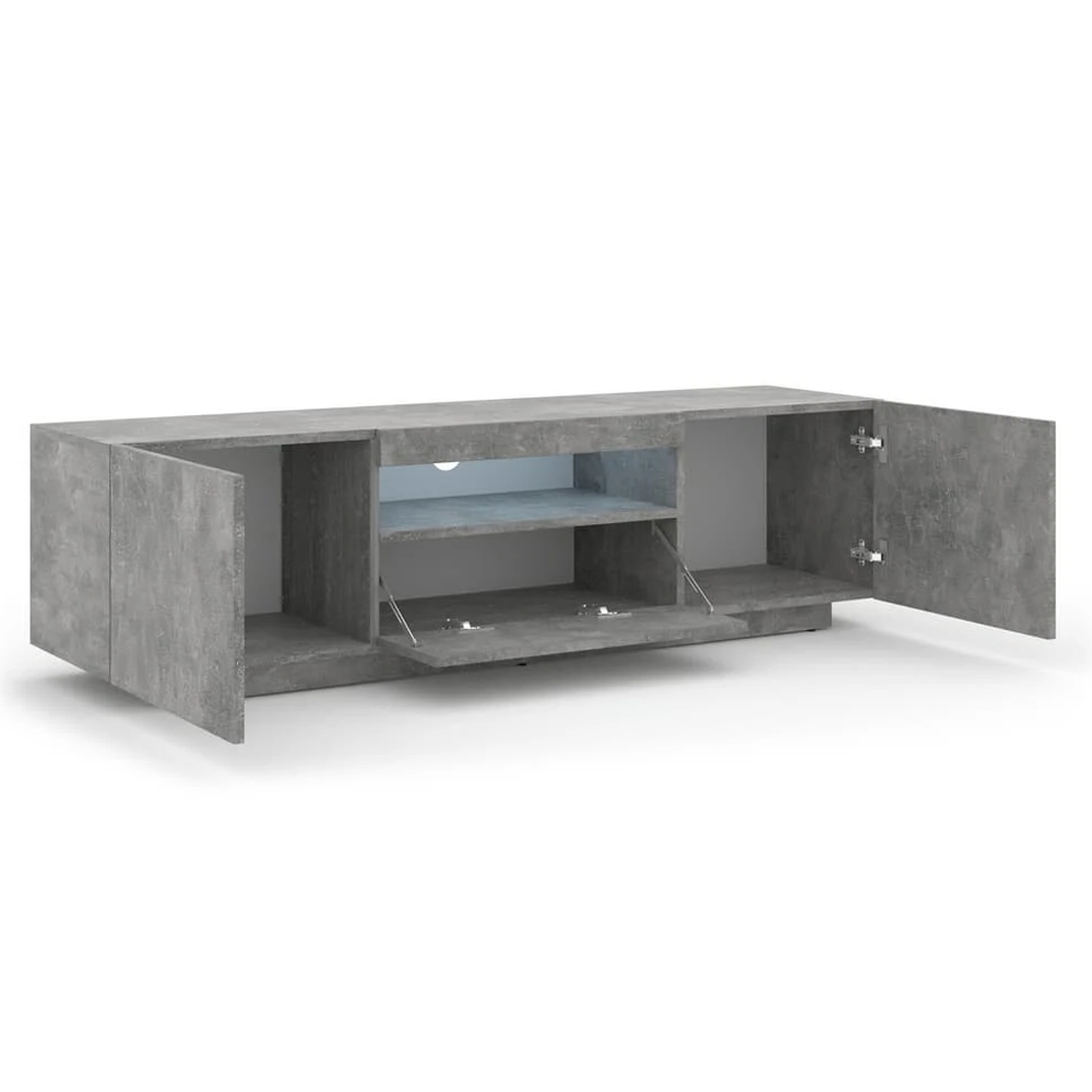 Aurora Wooden TV Stand With 3 Doors In Concrete Grey And LED