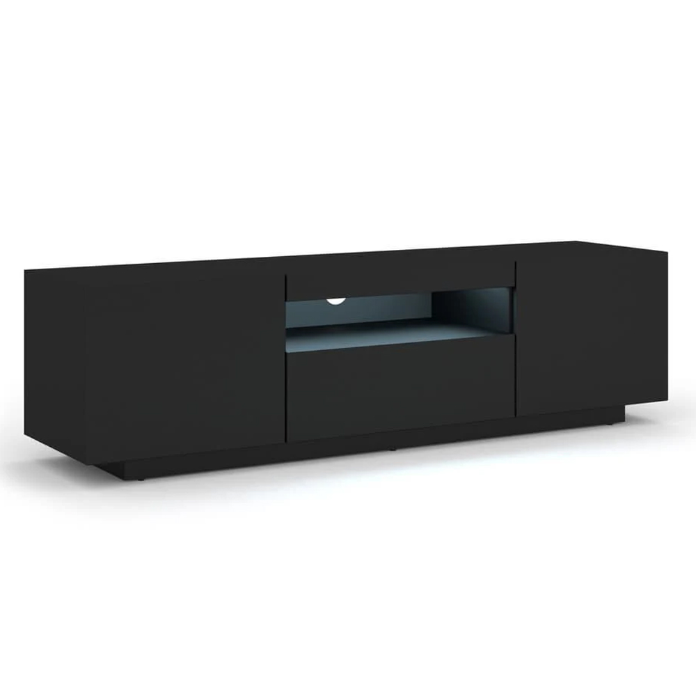 Aurora Wooden TV Stand With 3 Doors In Matt Black And LED