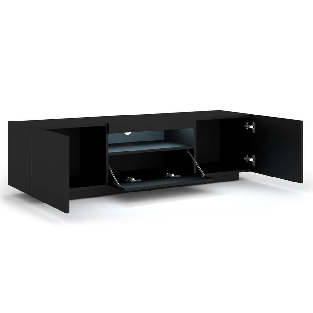 Aurora Wooden TV Stand With 3 Doors In Matt Black And LED