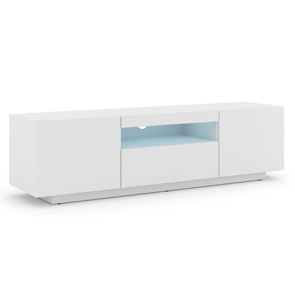 Aurora Wooden TV Stand With 3 Doors In Matt White And LED