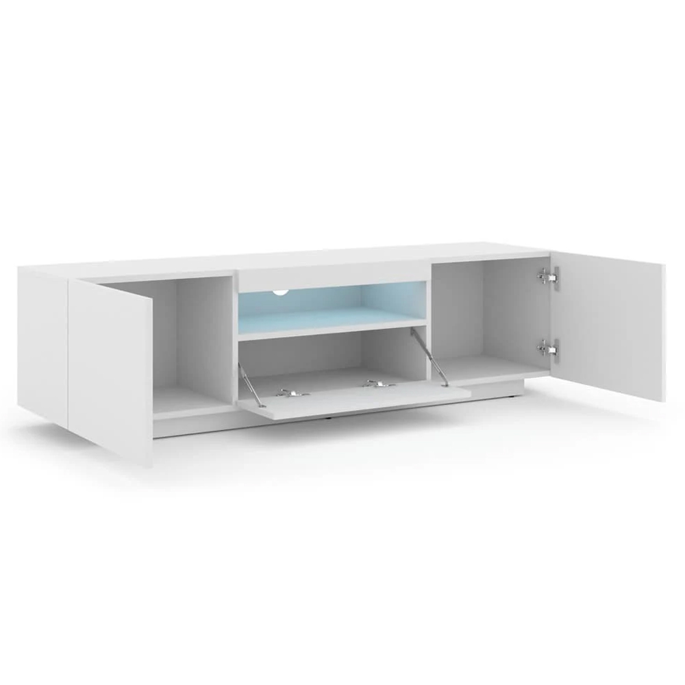 Aurora Wooden TV Stand With 3 Doors In Matt White And LED