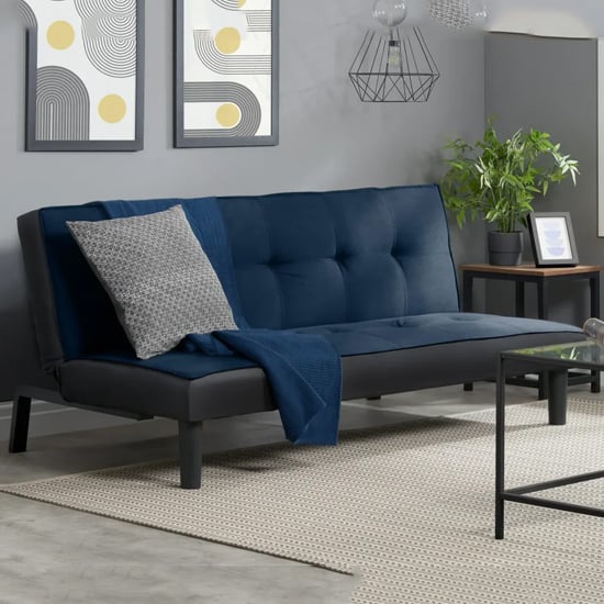 Read more about Aurorae velvet fabric sofa bed in midnight blue