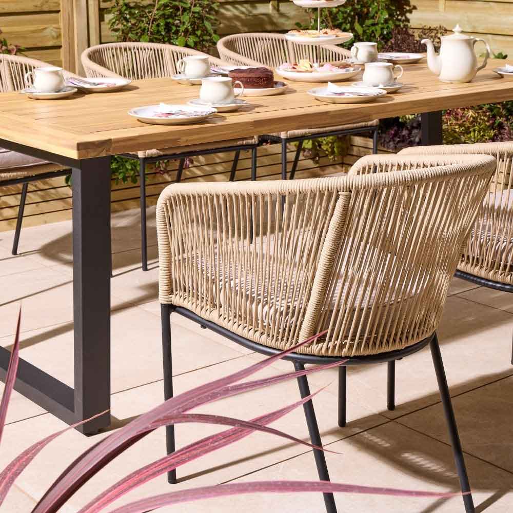 Aurum Large Wooden Garden 6 Seater Dining Set in Natural and Black