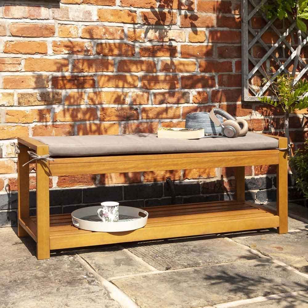 Aurum Wooden Garden 2 Seater Bench with Cushion in Natural