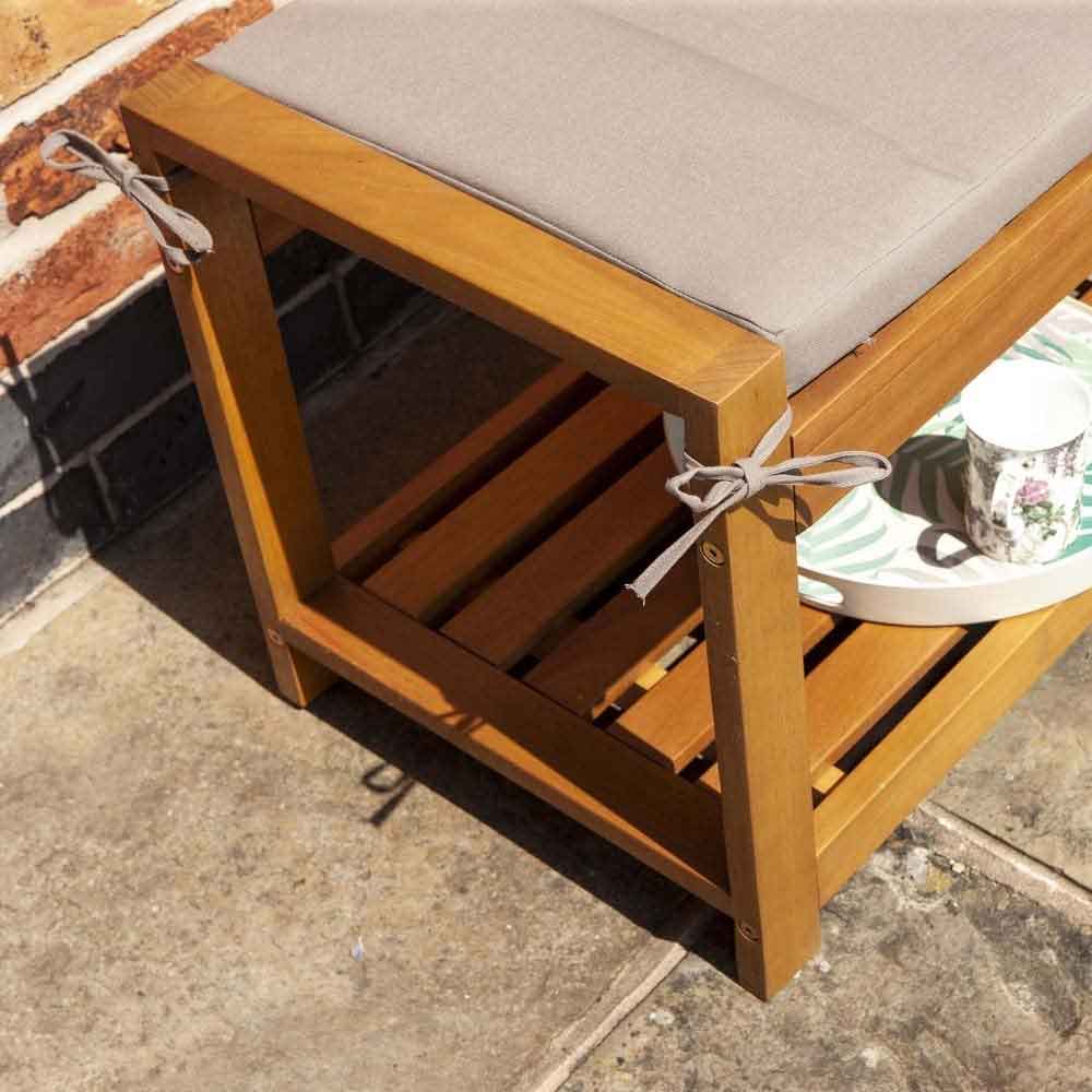 Aurum Wooden Garden 2 Seater Bench with Cushion in Natural