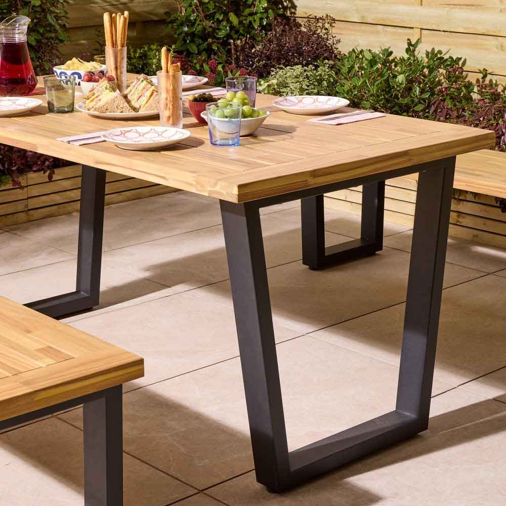 Aurum Wooden Garden 4 Seater Dining Set with Bench in Natural and Black