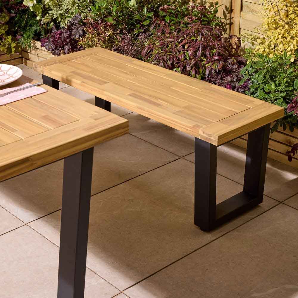 Aurum Wooden Garden 4 Seater Dining Set with Bench in Natural and Black