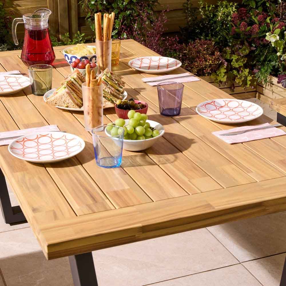 Aurum Wooden Garden 4 Seater Dining Set with Bench in Natural and Black
