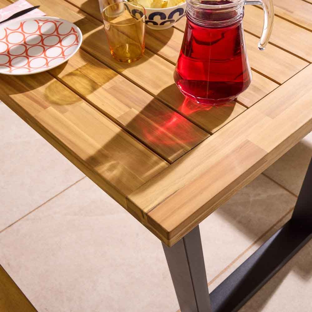 Aurum Wooden Garden 4 Seater Dining Set with Bench in Natural and Black