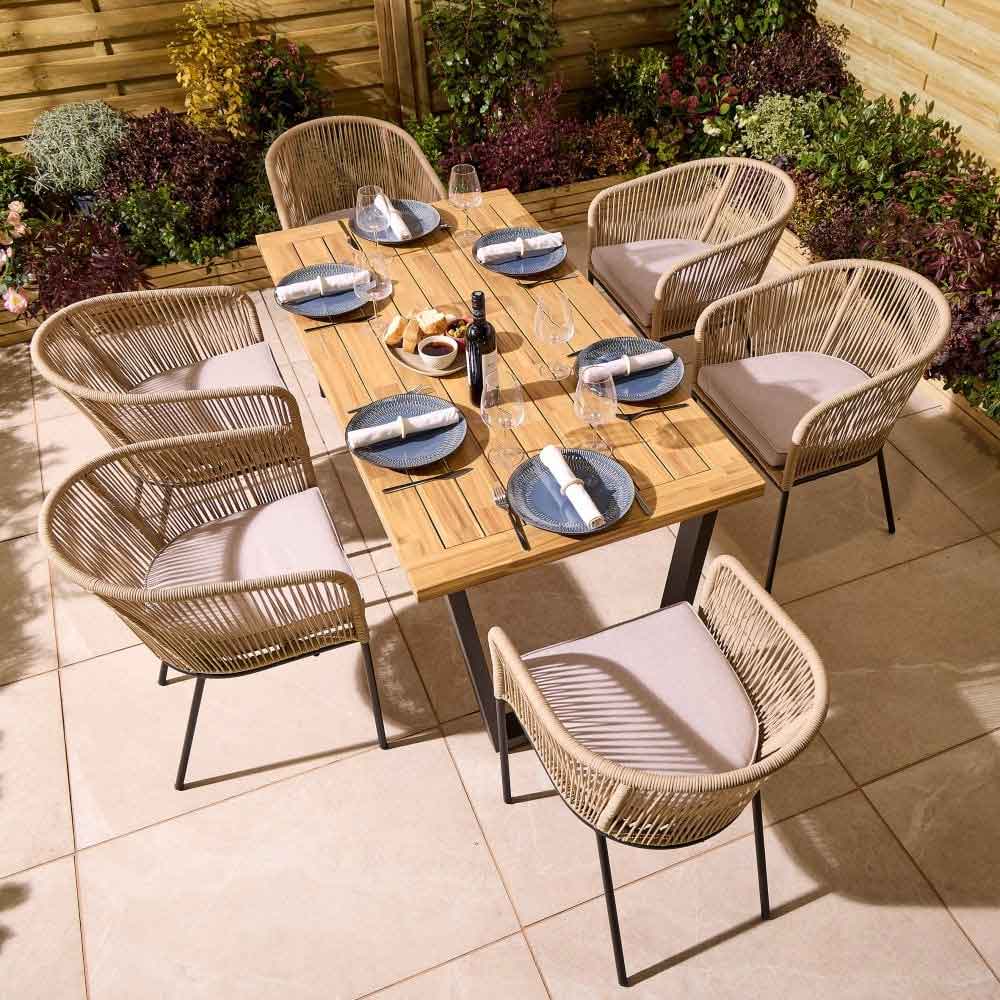 Aurum Wooden Garden 6 Seater Dining Set in Natural and Black