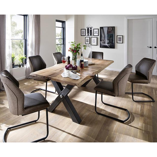 Austell Medium Dining Set In With 6 Aberdeen Brown Chairs Furniture