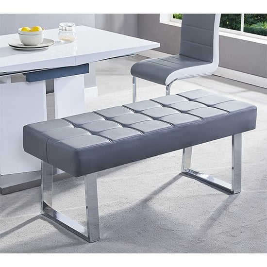 Product photograph of Austin Small Faux Leather Dining Bench In Grey from Furniture in Fashion