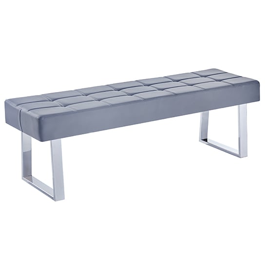 Austin Dining Bench Large In Grey Faux Leather With Chrome Base_2