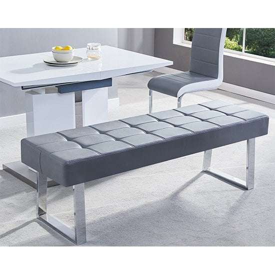 Product photograph of Austin Large Faux Leather Dining Bench In Grey from Furniture in Fashion