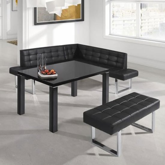 Austin Faux Leather Dining Bench In Black With Chrome Base_2