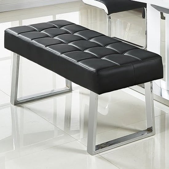 Austin Faux Leather Dining Bench In Black With Chrome Base