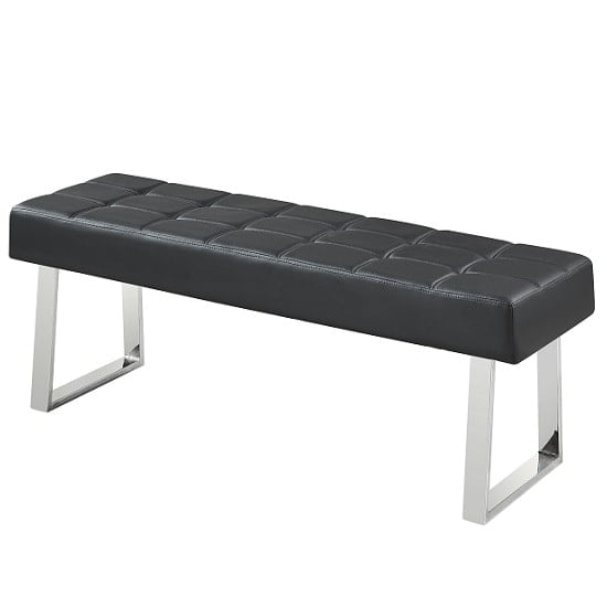 Austin Dining Bench Large In Black Faux Leather With Chrome Base_1