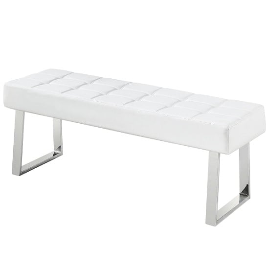 Austin Dining Bench Large In White Faux Leather With Chrome Base