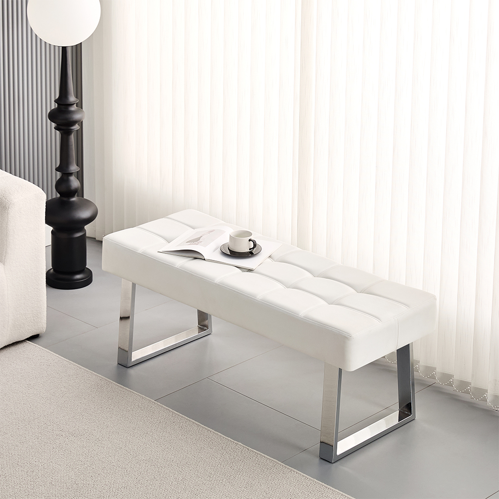Austin Large Faux Leather Dining Bench In White