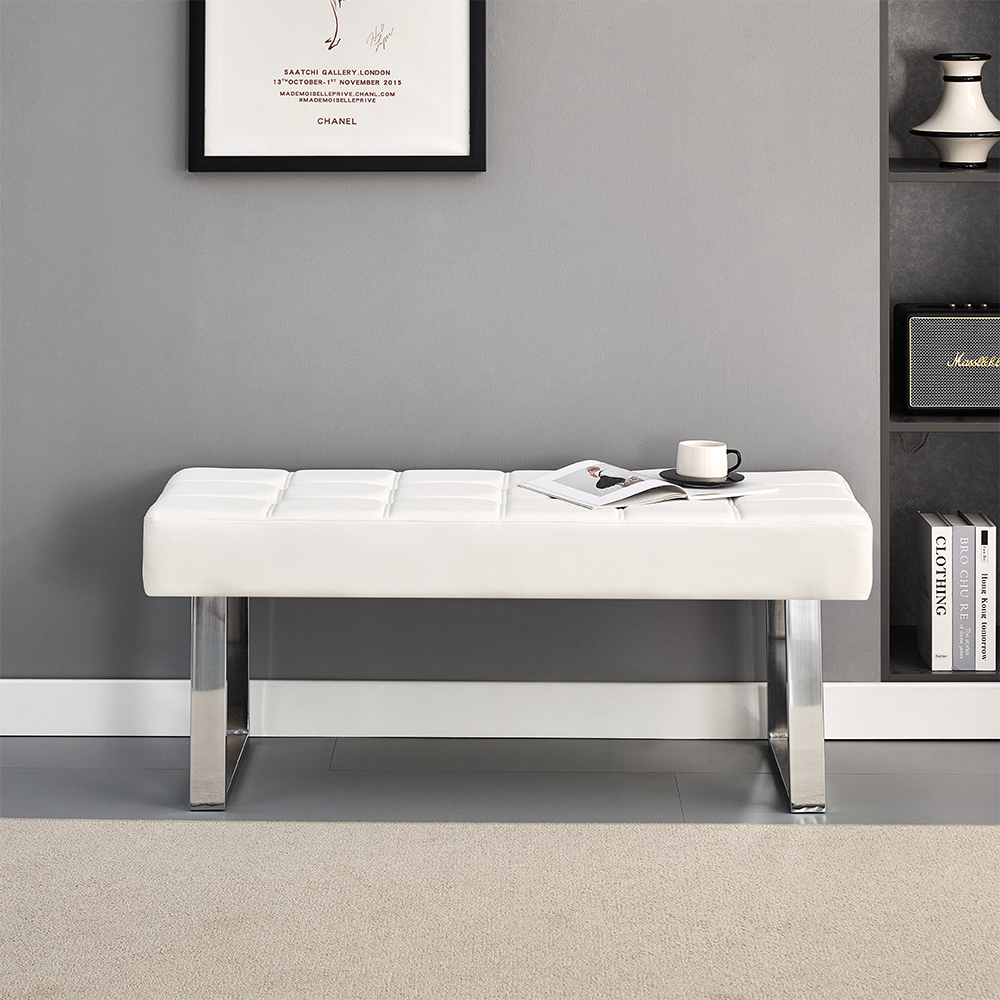 Austin Large Faux Leather Dining Bench In White