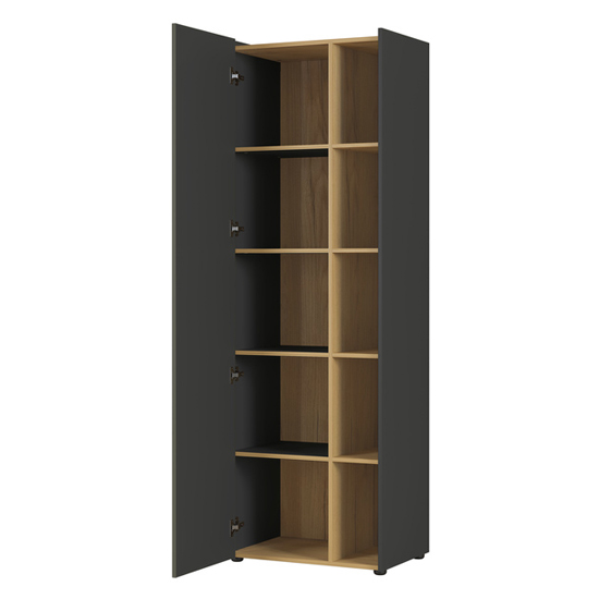 Austin Narrow Filing Cabinet In Graphite And Navarra Oak_2