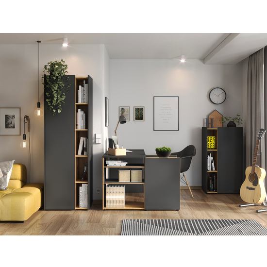 Austin Narrow Filing Cabinet In Graphite And Navarra Oak_3