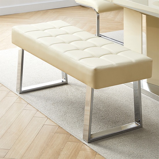 Austin Small Faux Leather Dining Bench In Cream