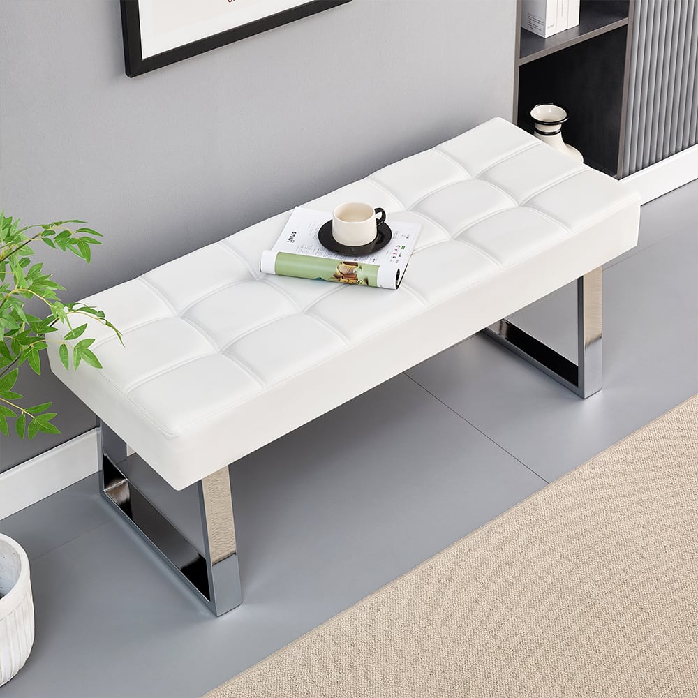 Austin Small Faux Leather Dining Bench In White