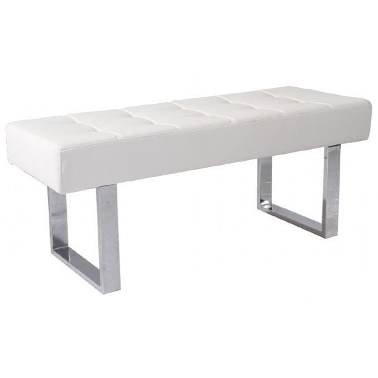 Read more about Austin dining bench in white faux leather with chrome base