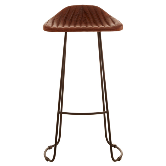 Photo of Australis tan leather bar stool with iron sled base