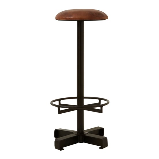 Photo of Australis round brown leather bar stool with iron base