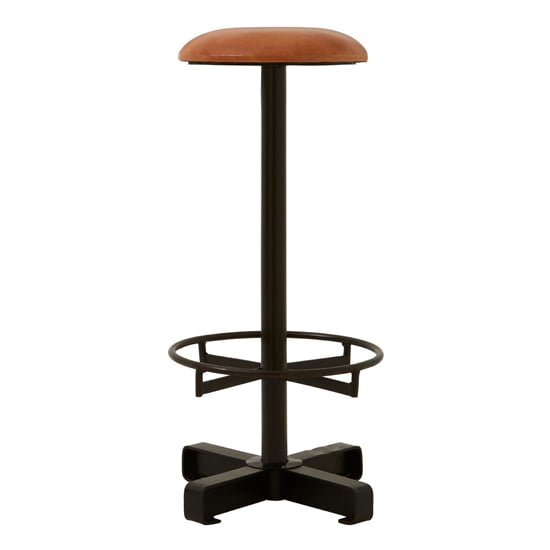 Read more about Australis round light brown leather bar stool with iron base