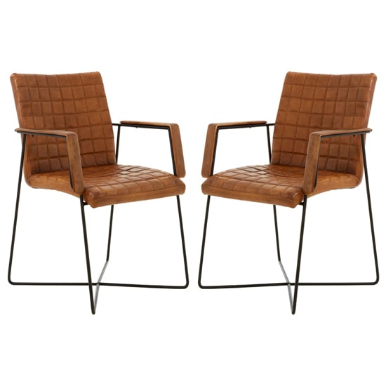 Australis Light Brown Faux Leather Weave Dining Chairs In Pair