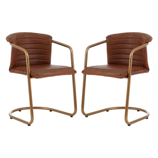 Australis Tan Leather Dining Chairs With Metal Frame In A Pair