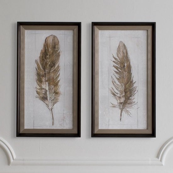 Set of 2 Autumn Feather Wall Art In Brown
