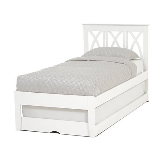 Product photograph of Autumn Hevea Wooden Single Bed And Guest Bed In Opal White from Furniture in Fashion