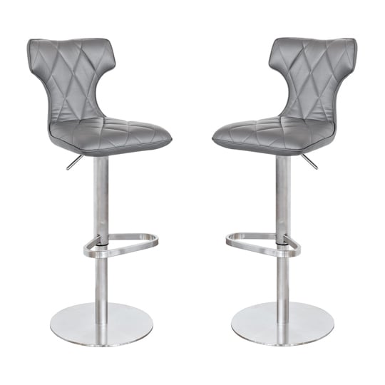 Ava Grey Leather Bar Stool In Pair