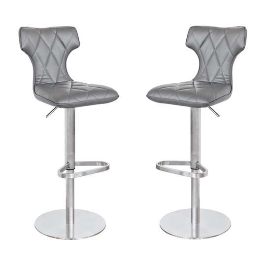 Product photograph of Ava Grey Leather Bar Stool In Pair from Furniture in Fashion