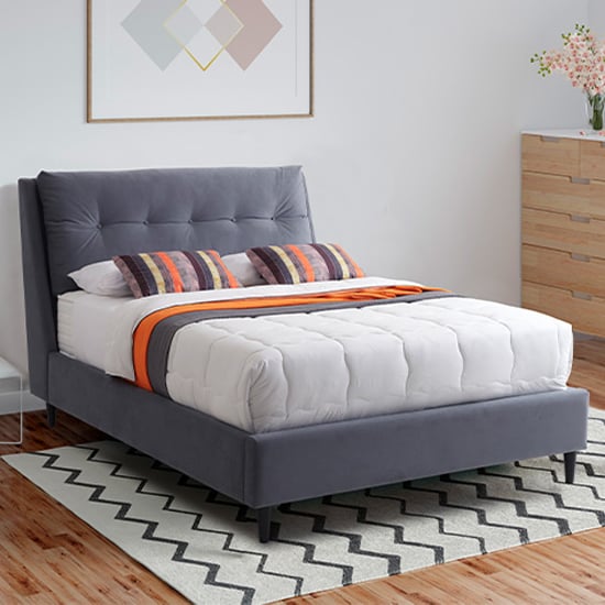 Ava Velvet Upholstered Double Bed In Grey
