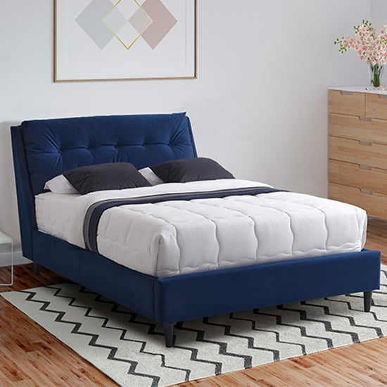 Photo of Ava velvet upholstered king size bed in blue