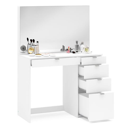 Ava Wooden Dressing Table With 5 Drawers And Mirror In White_4