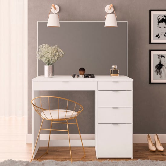 Photo of Avon wooden dressing table with 5 drawers and mirror in white