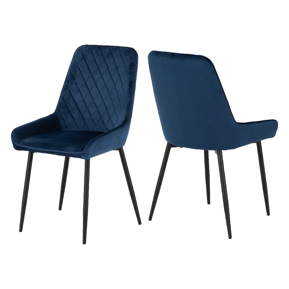 Read more about Avah blue velvet dining chairs with black legs in pair