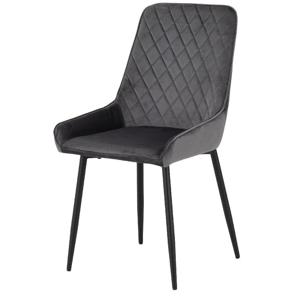 Avah Grey Velvet Dining Chairs With Black Legs In Pair