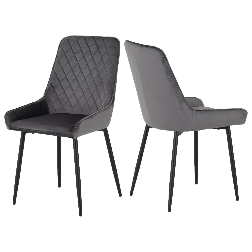 Read more about Avah grey velvet dining chairs with black legs in pair